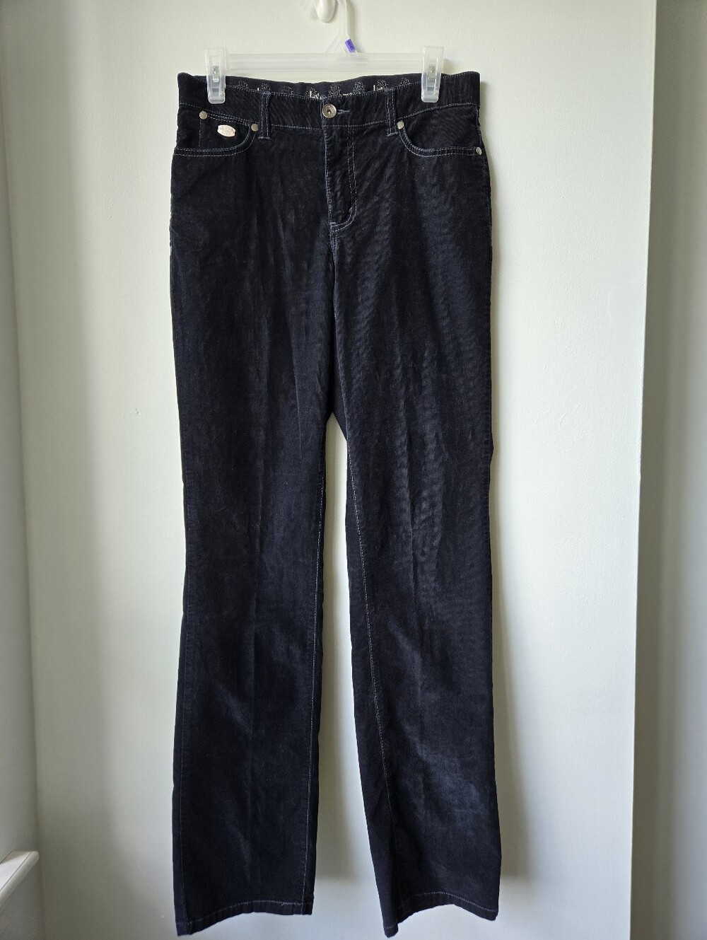 Y2K Lois Stretch Womens Cord Pants Size 29 Black Comfort Waist Straight Leg Soft